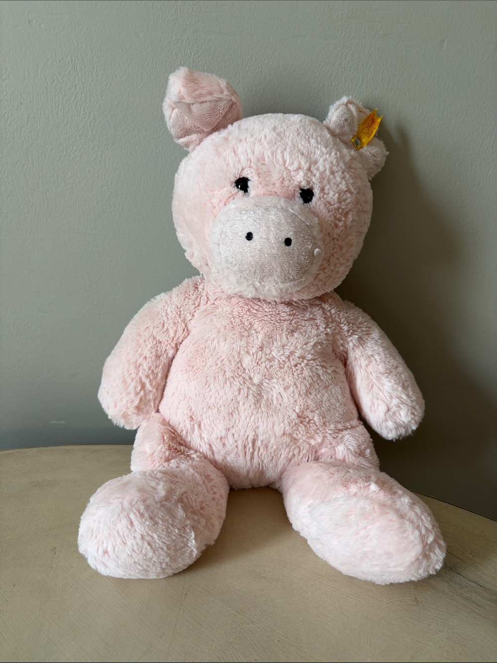 Authentic Steiff Oggie Pig 13" Pink Plush Soft Cuddly Companion EUC
